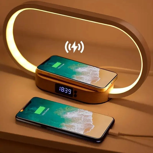 Multifunctional Wireless Fast Charging LED Desk Lamp / Night Light Clock and Dock Station for both iPhone & Android🔥